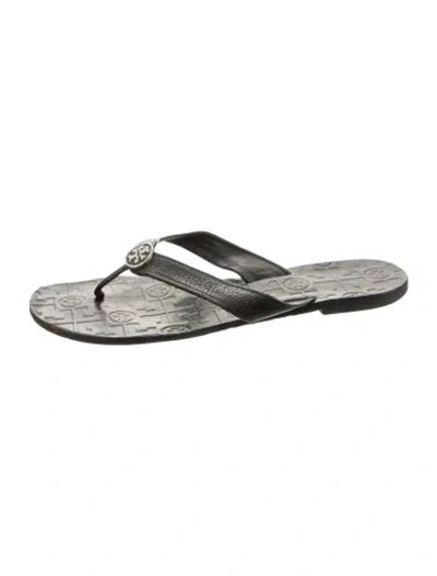 Pre-owned Tory Burch Leather Printed Flip Flops In Multi