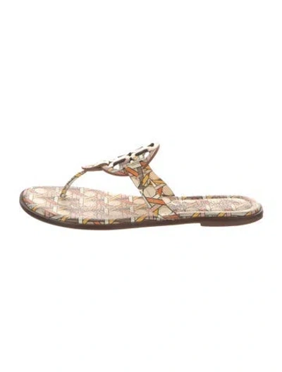Pre-owned Tory Burch Leather Printed Flip Flops In Orange
