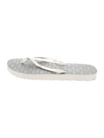 Pre-owned Tory Burch Leather Printed Flip Flops In White