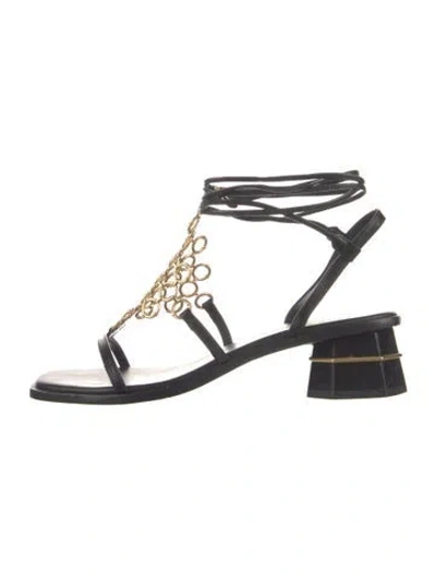 Pre-owned Tory Burch Leather Printed Gladiator Sandals In Black