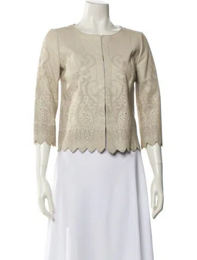 Pre-owned Tory Burch Leather Printed Jacket In Neutral