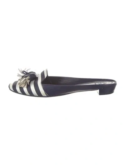 Pre-owned Tory Burch Leather Printed Mules In Blue