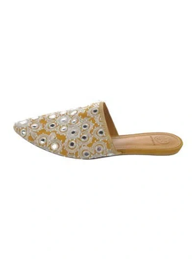 Pre-owned Tory Burch Leather Printed Mules In Yellow