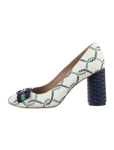Pre-owned Tory Burch Leather Printed Pumps In Blue