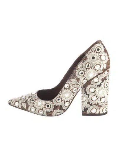 Pre-owned Tory Burch Leather Printed Pumps In Neutral