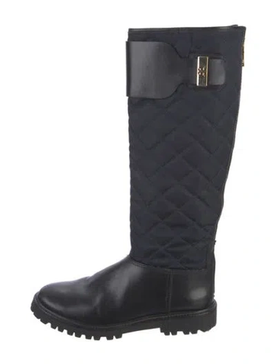 Pre-owned Tory Burch Leather Printed Rain Boots In Blue