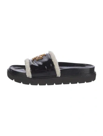 Pre-owned Tory Burch Leather Printed Slides In Blue