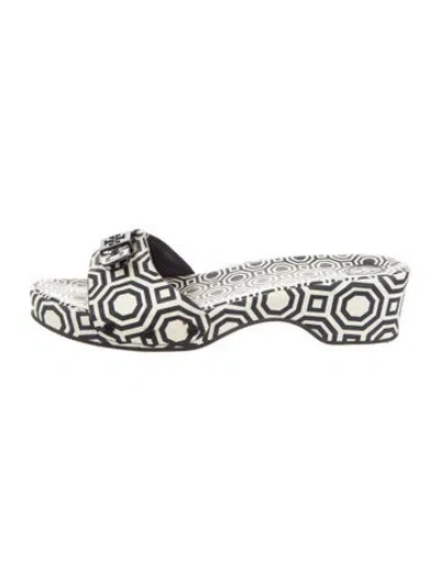Pre-owned Tory Burch Leather Printed Slides In Blue