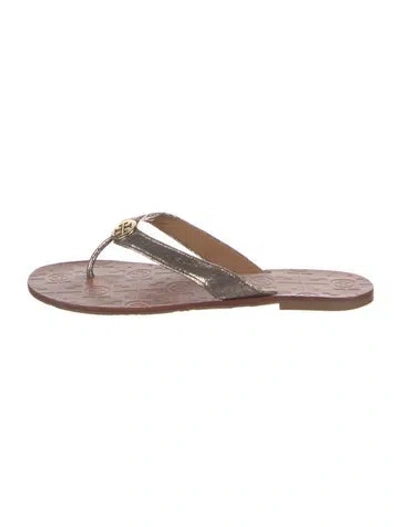 Pre-owned Tory Burch Leather Printed Slides In Brown