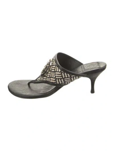 Pre-owned Tory Burch Leather Printed Slides In Multi