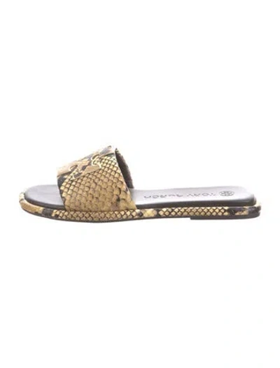 Pre-owned Tory Burch Leather Printed Slides In Neutral