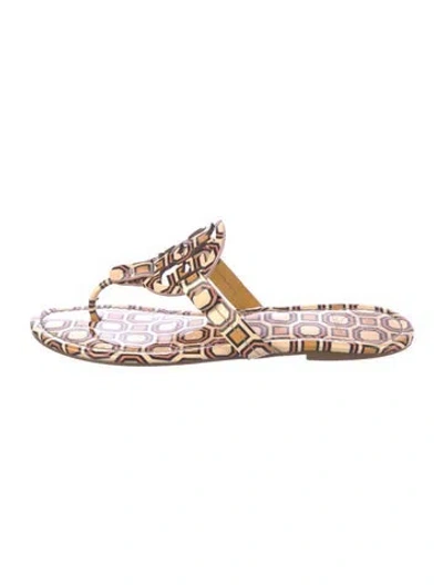 Pre-owned Tory Burch Leather Printed Slides In Neutral