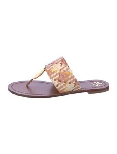 Pre-owned Tory Burch Leather Printed Slides In Purple