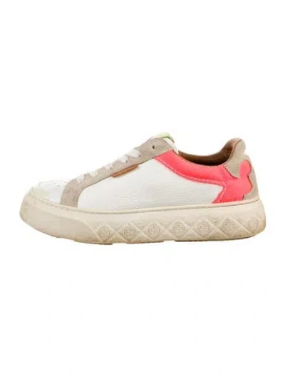 Pre-owned Tory Burch Leather Printed Sneakers In Gold