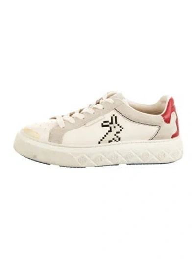 Pre-owned Tory Burch Leather Printed Sneakers In Neutral