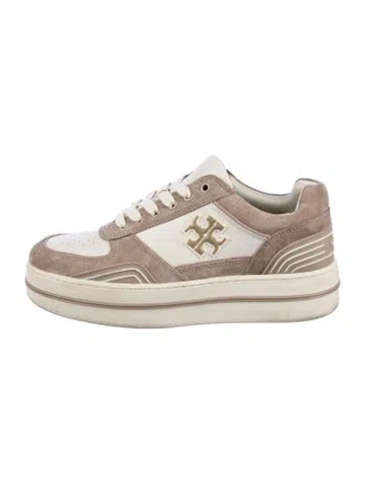 Pre-owned Tory Burch Leather Printed Sneakers In White