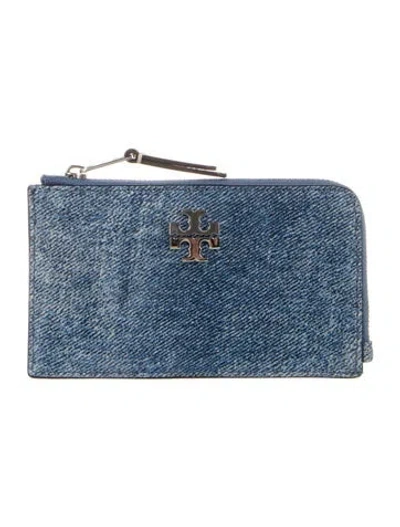 Pre-owned Tory Burch Leather Printed Wallet W/ Tags In Blue