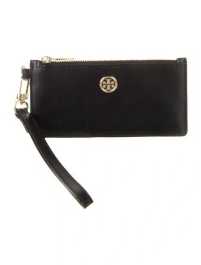 Pre-owned Tory Burch Leather Printed Wristlet In Black