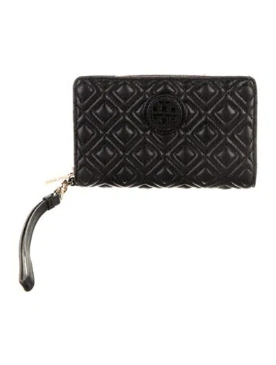 Pre-owned Tory Burch Leather Printed Wristlet In Black
