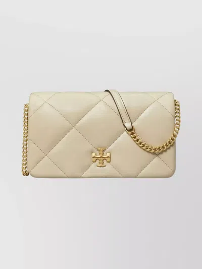 Tory Burch Leather Quilted Chain Wallet In Neutral