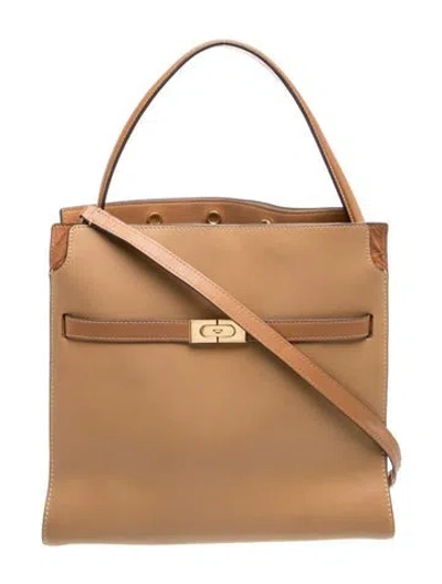 Pre-owned Tory Burch Leather Radziwill Double Small In Neutrals