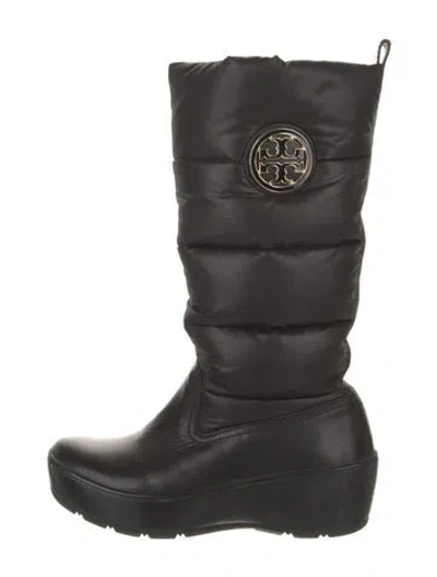 Pre-owned Tory Burch Leather Rain Boots In Black