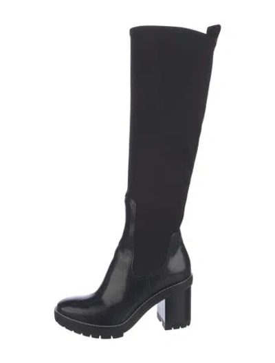 Pre-owned Tory Burch Leather Rain Boots In Black