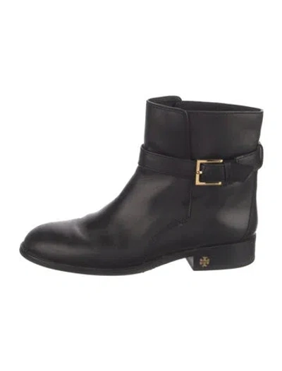Pre-owned Tory Burch Leather Rain Boots In Black