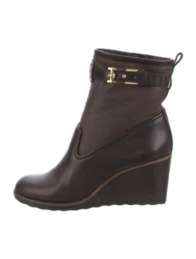 Pre-owned Tory Burch Leather Rain Boots In Brown