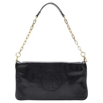 Pre-owned Tory Burch Leather Reva Bombe Clutch In Black
