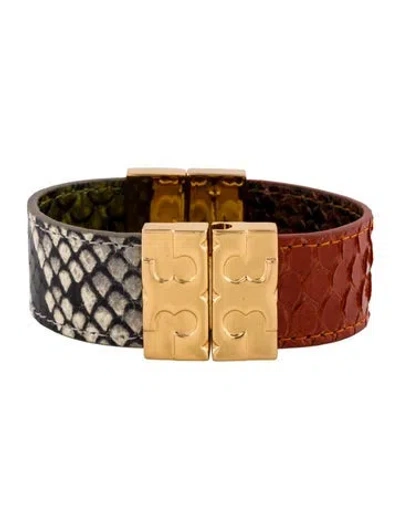 Pre-owned Tory Burch Leather Reversible Wrap Bracelet In Multi