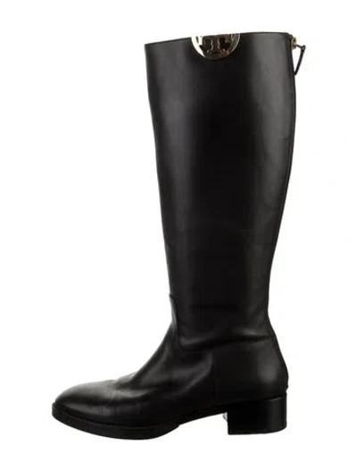 Pre-owned Tory Burch Leather Riding Boots In Black