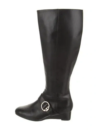 Pre-owned Tory Burch Leather Riding Boots In Black