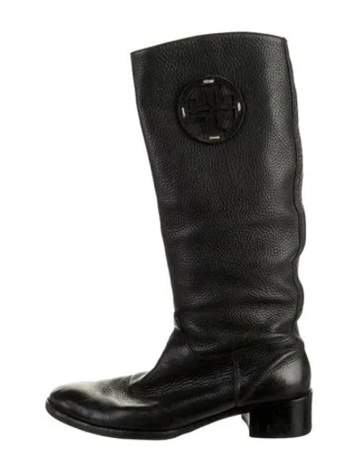 Pre-owned Tory Burch Leather Riding Boots In Black