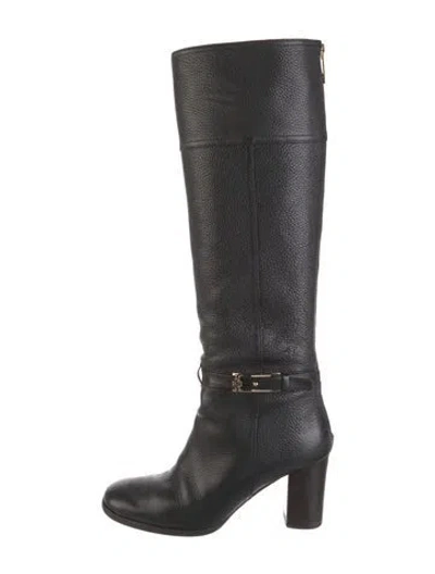 Pre-owned Tory Burch Leather Riding Boots In Black