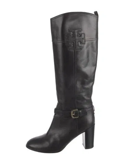 Pre-owned Tory Burch Leather Riding Boots In Black