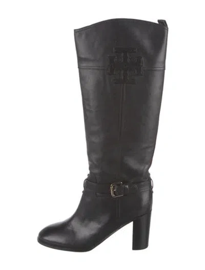 Pre-owned Tory Burch Leather Riding Boots In Black