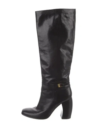Pre-owned Tory Burch Leather Riding Boots In Black