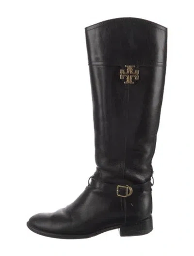 Pre-owned Tory Burch Leather Riding Boots In Black