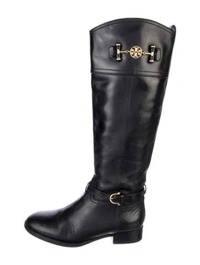 Pre-owned Tory Burch Leather Riding Boots In Black