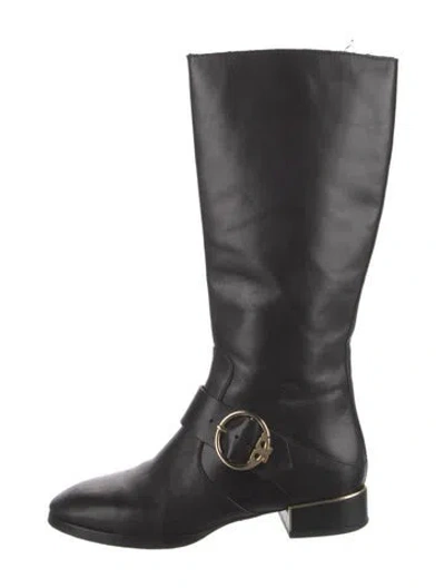 Pre-owned Tory Burch Leather Riding Boots In Black