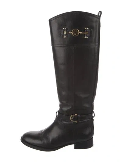 Pre-owned Tory Burch Leather Riding Boots In Black
