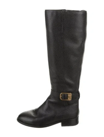 Pre-owned Tory Burch Leather Riding Boots In Black