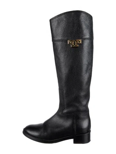 Pre-owned Tory Burch Leather Riding Boots In Black