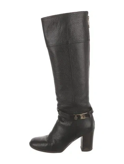 Pre-owned Tory Burch Leather Riding Boots In Black