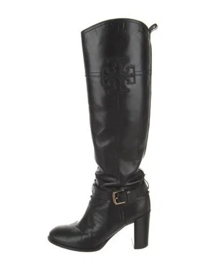 Pre-owned Tory Burch Leather Riding Boots In Black