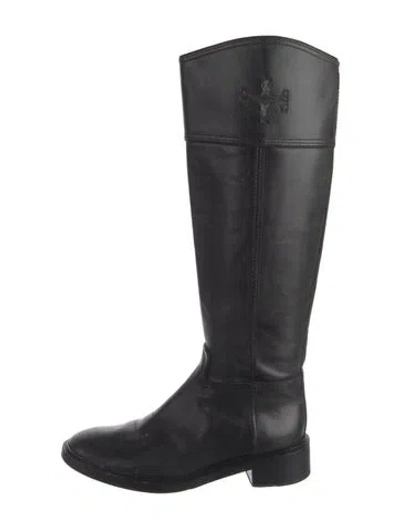 Pre-owned Tory Burch Leather Riding Boots In Black