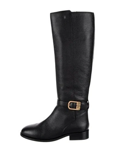 Pre-owned Tory Burch Leather Riding Boots In Black