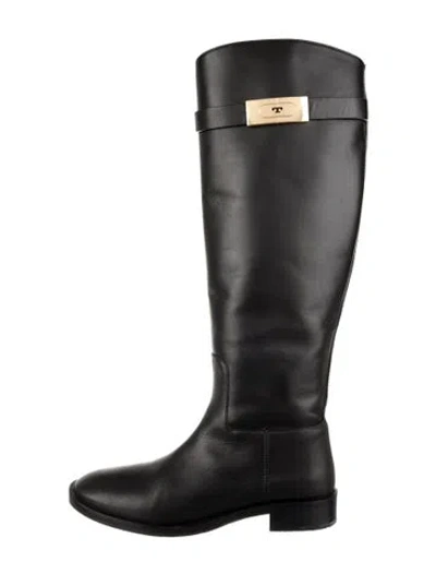 Pre-owned Tory Burch Leather Riding Boots In Black