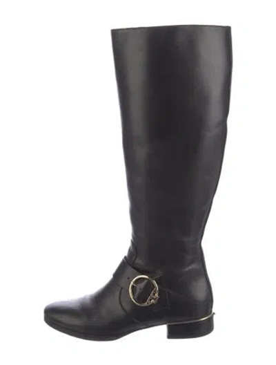 Pre-owned Tory Burch Leather Riding Boots In Black
